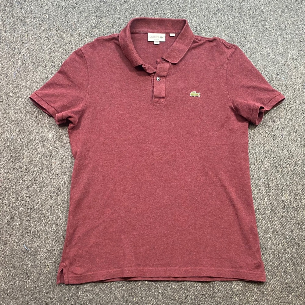 Lacoste Polo Shirt Sz XL Mens Burgundy Slim Fit Short Sleeve Crocodile Logo Top